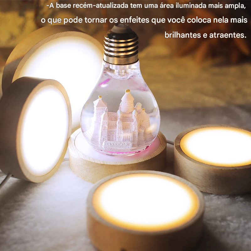 Base de Madeira Redonda com LED para Exposição de Objetos
