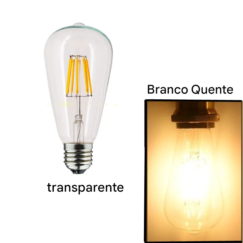 Kit 6 Lâmpadas LED Vintage ST64 Filamento Dourado 2W a 8W E27 B22 Regulávei
