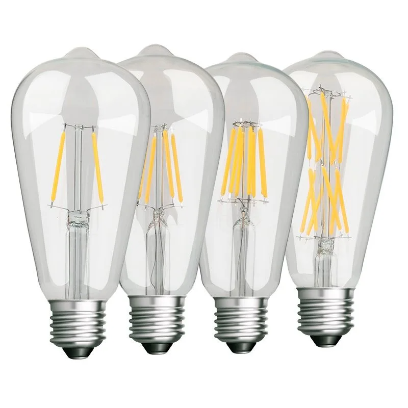 Kit 6 Lâmpadas LED Vintage ST64 Filamento Dourado 2W a 8W E27 B22 Regulávei