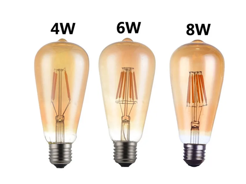 Kit 6 Lâmpadas LED Vintage ST64 Filamento Dourado 2W a 8W E27 B22 Regulávei