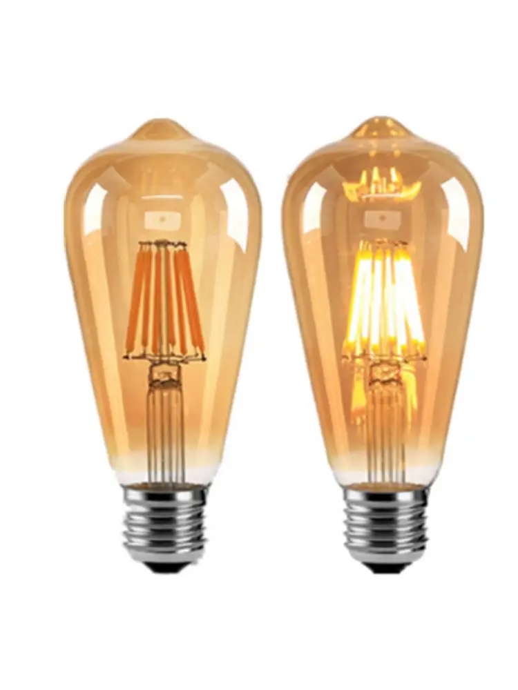 Kit 6 Lâmpadas LED Vintage ST64 Filamento Dourado 2W a 8W E27 B22 Regulávei
