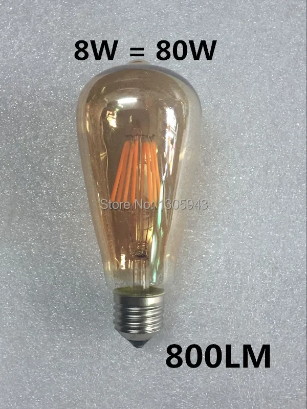 Kit 6 Lâmpadas LED Vintage ST64 Filamento Dourado 2W a 8W E27 B22 Regulávei