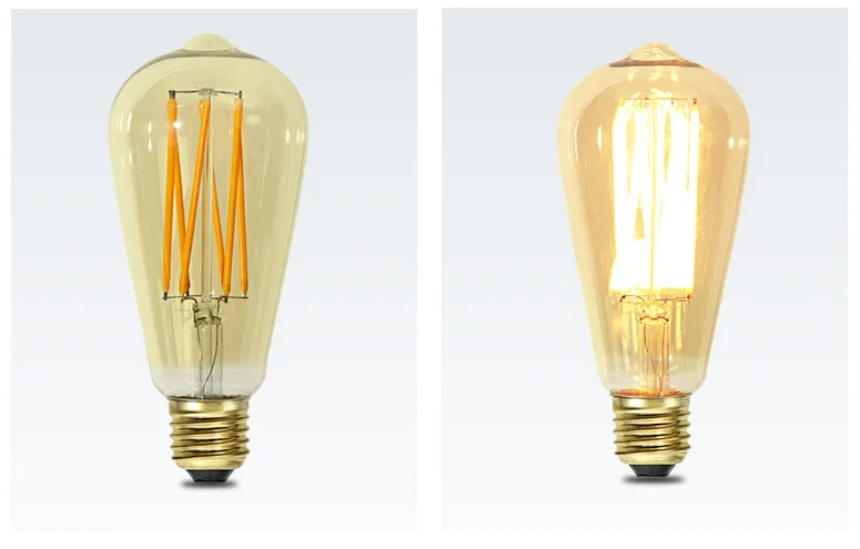 Kit 6 Lâmpadas LED Vintage ST64 Filamento Dourado 2W a 8W E27 B22 Regulávei