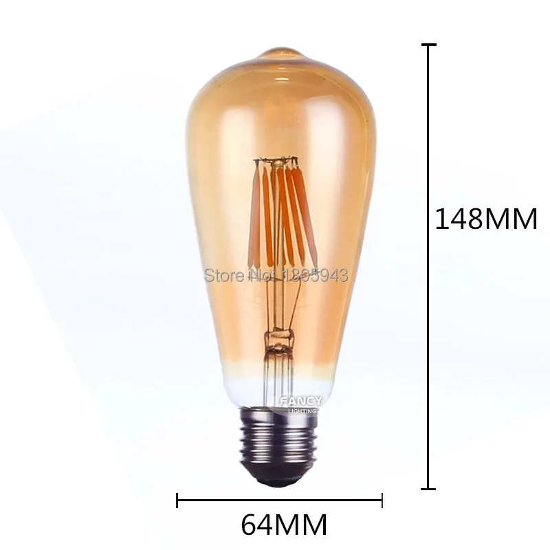 Kit 6 Lâmpadas LED Vintage ST64 Filamento Dourado 2W a 8W E27 B22 Regulávei