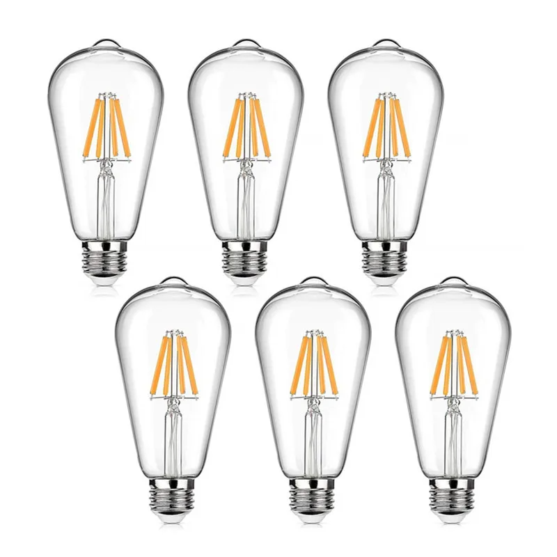 Kit 6 Lâmpadas LED Vintage ST64 Filamento Dourado 2W a 8W E27 B22 Regulávei