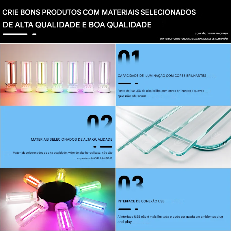 Luz de Ambiente USB com Toque e Dimerização LED Filamento Plug and Play
