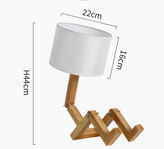 Luminária de Mesa Criativa Robô de Madeira para Leitura e Decoração Moderna
