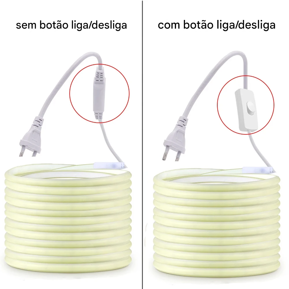 Fita LED Isolada 220V com Interruptor Liga/Desliga à Prova d’Água