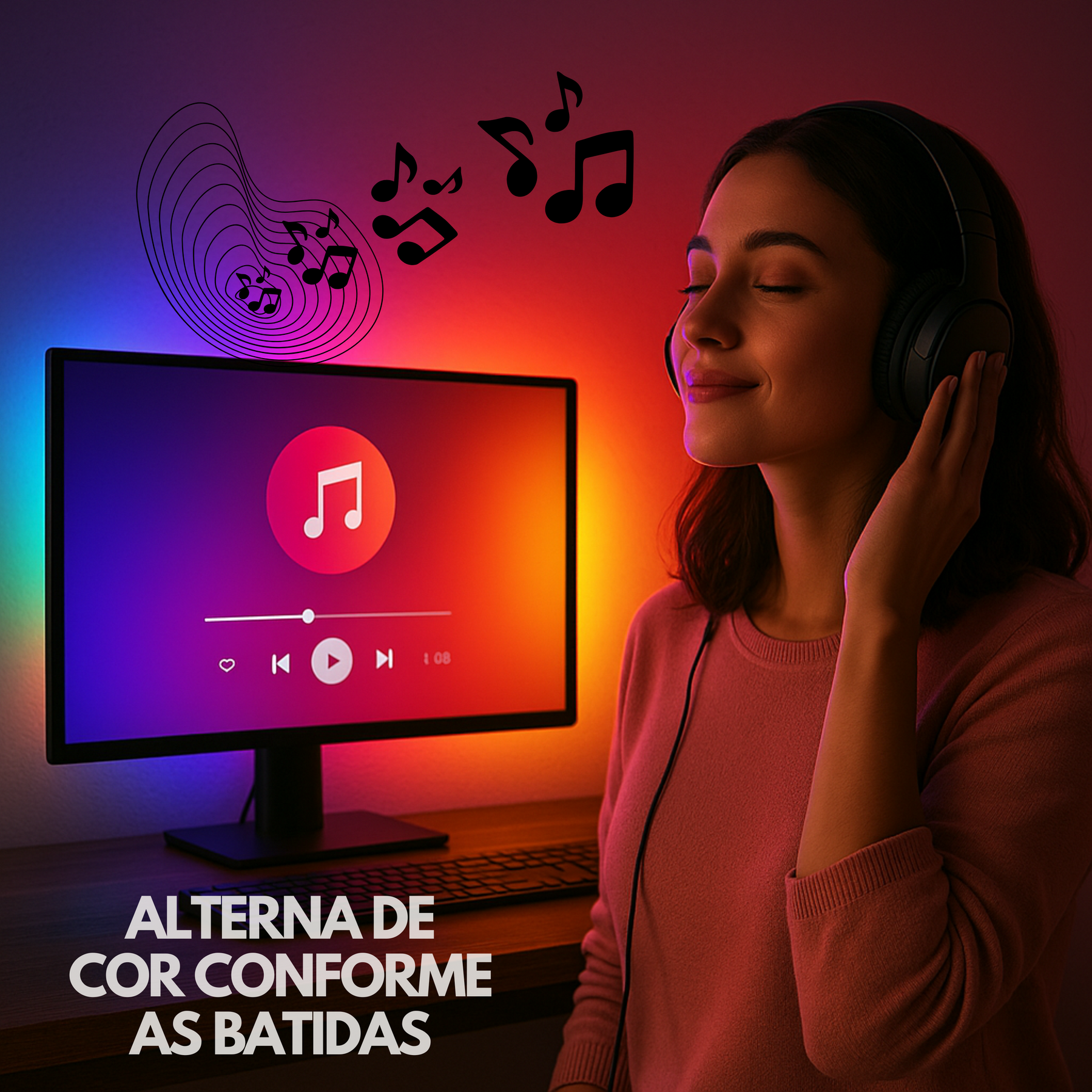 Faixa de Luz LED RGB para Monitor com Sincronização de Cores e Atmosfera Imersiva