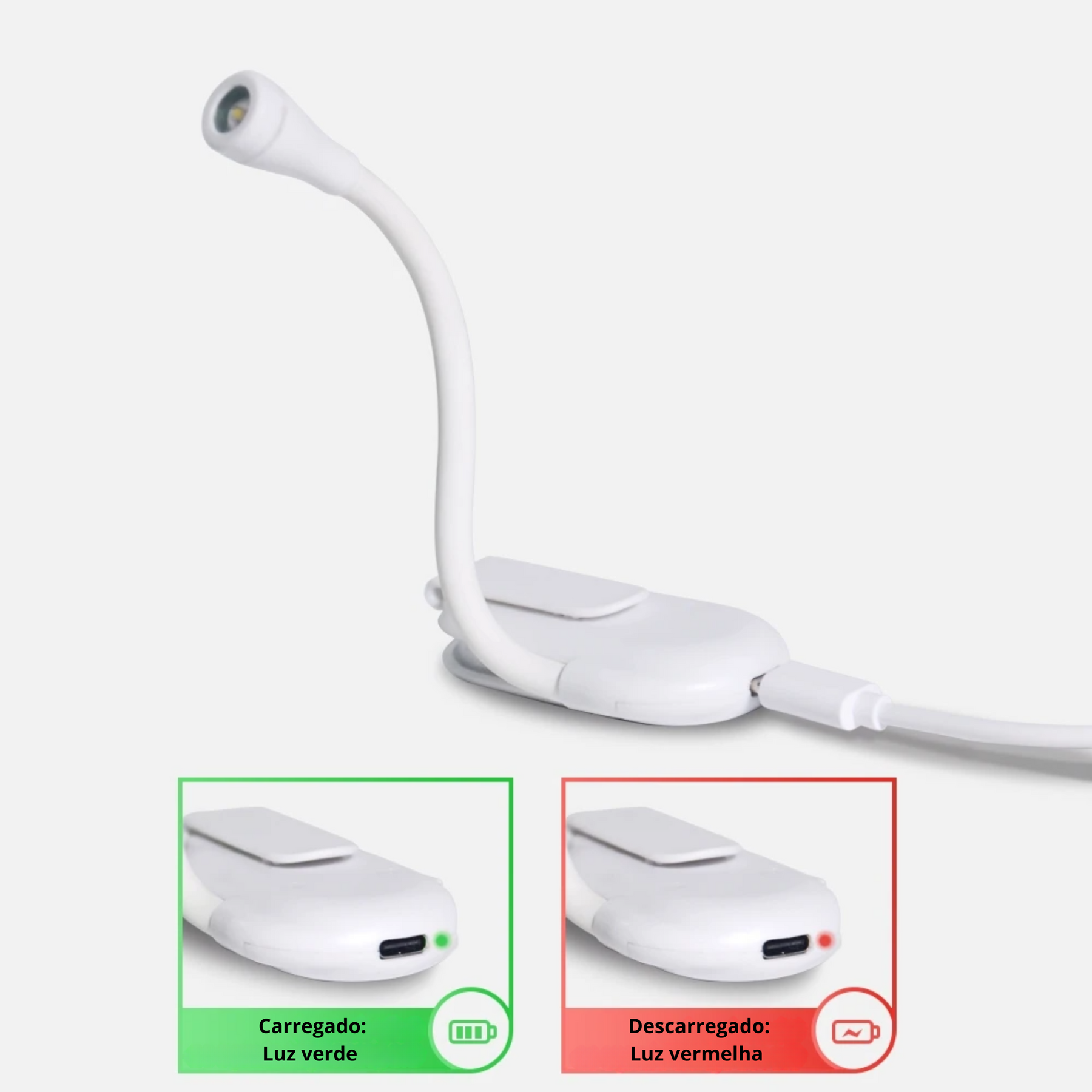 Luminária Led Para Leitura de Livros com Clipe Prendedor e Bateria Recarregáve