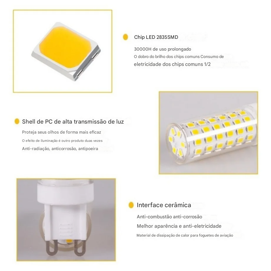 Lâmpada LED G9 Super Brilhante 3W 5W 7W Cerâmica AC220V Luz Quente ou Fria
