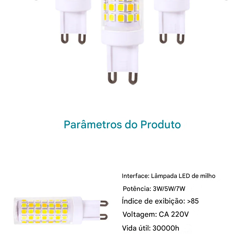 Lâmpada LED G9 Super Brilhante 3W 5W 7W Cerâmica AC220V Luz Quente ou Fria