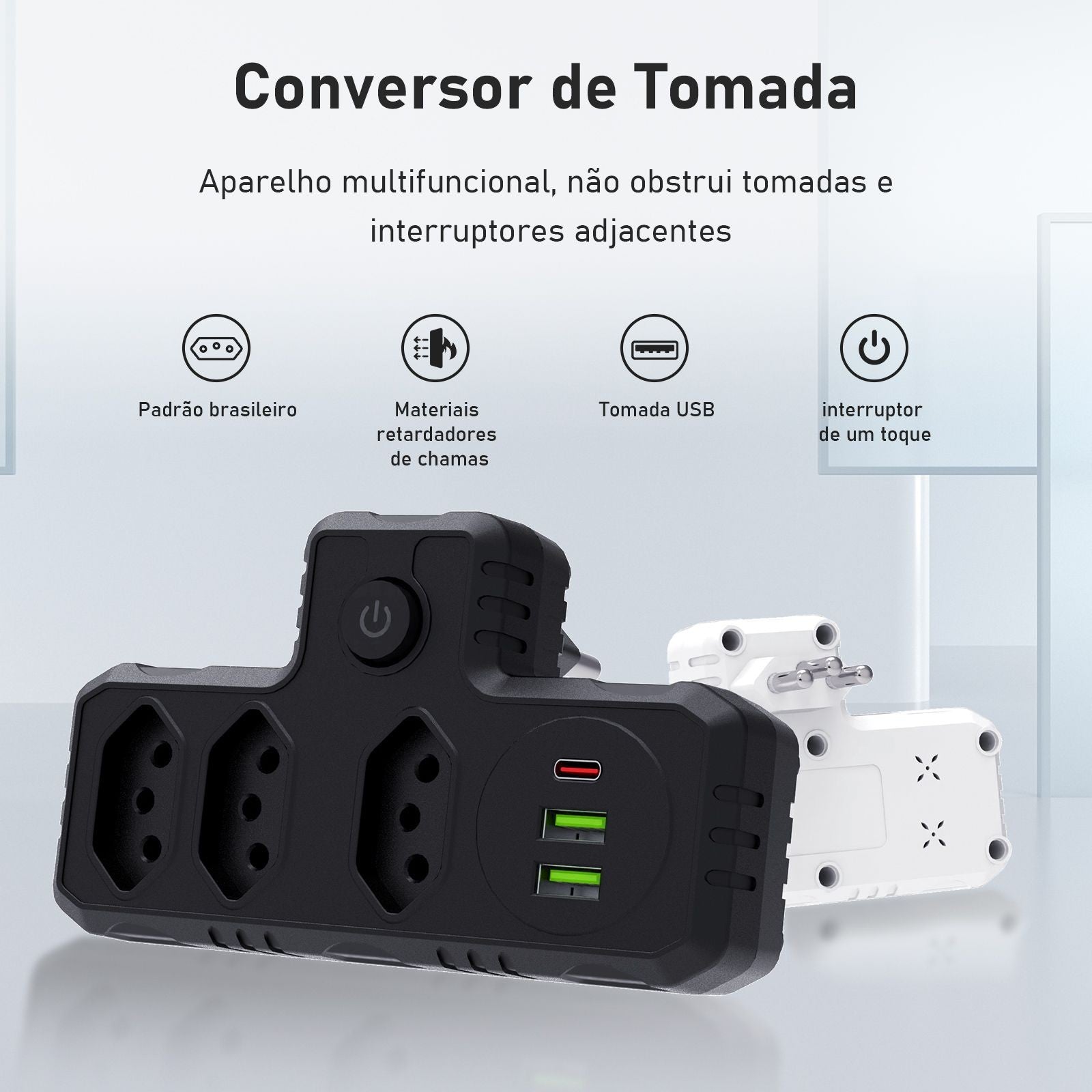 Régua de Tomadas com Extensão e Portas USB -2M 110-220V Padrão Brasil