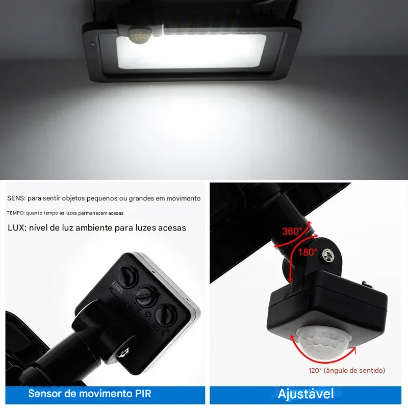 Refletor LED com Sensor de Movimento PIR IP66 à Prova d’Água 10W a 100W