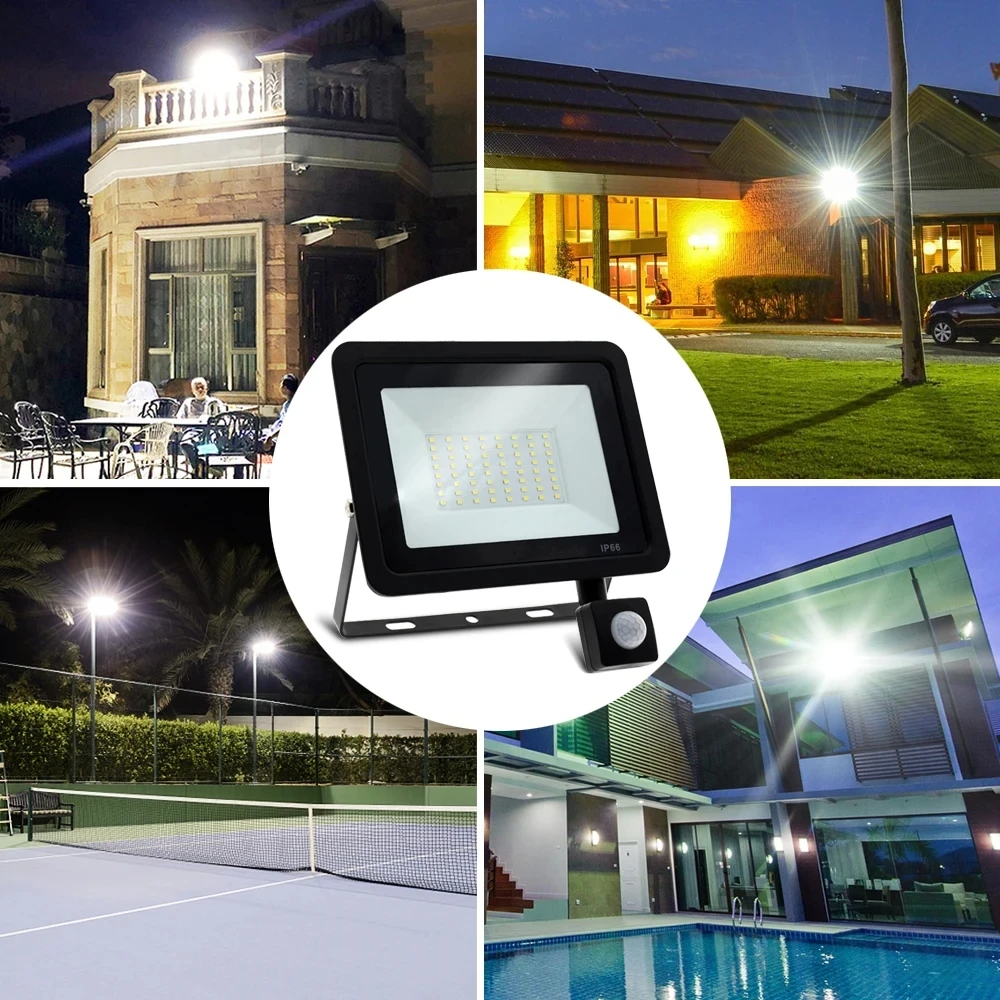 Refletor LED com Sensor de Movimento PIR IP66 à Prova d’Água 10W a 100W