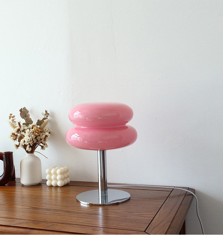 Abajur de Mesa de Vidro Macaron com Ajuste Tri Cromático e Proteção Ocular