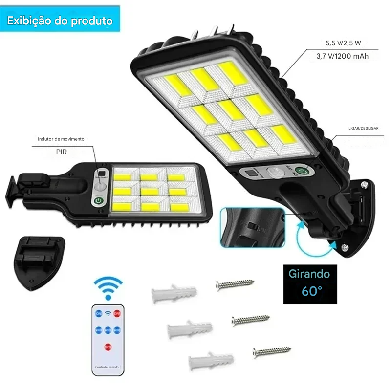 Luminária Solar LED de Parede com Sensor de Presença Para Áreas Externas