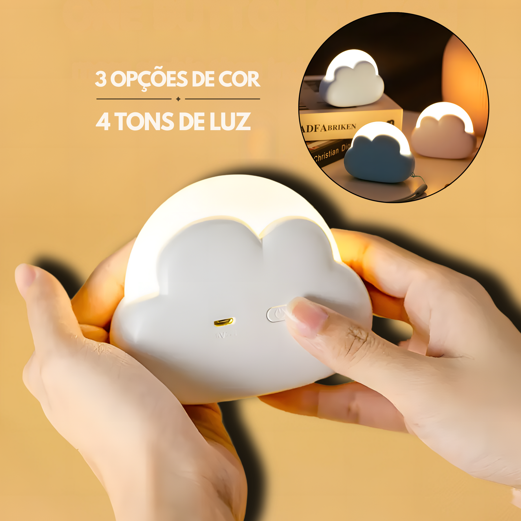 Luminária Mini Nuvem 4 Tons de Luz com Bateria Recarregável de 50hrs