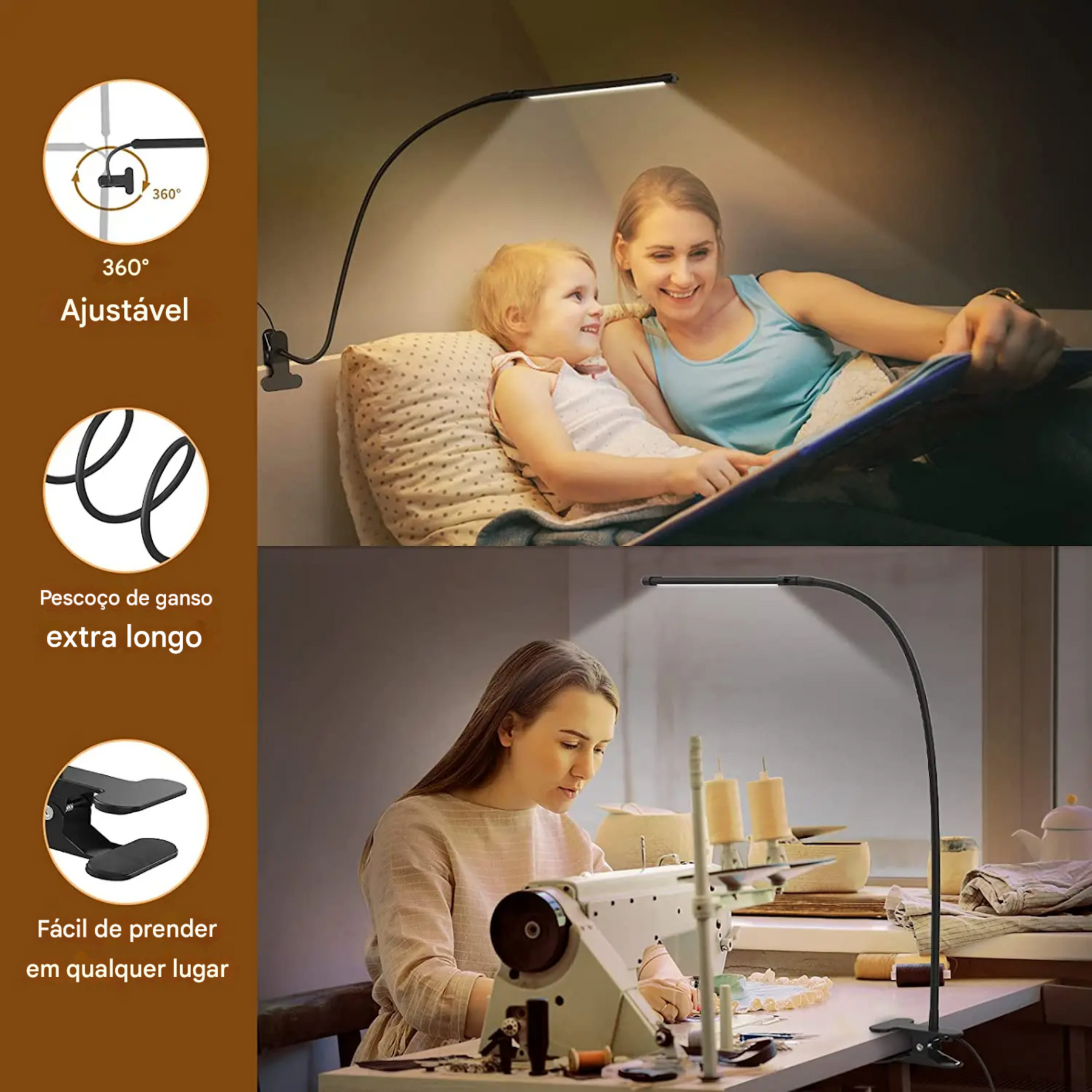 Luminária de Mesa LED 10W com Proteção Ocular e Clipe Regulável
