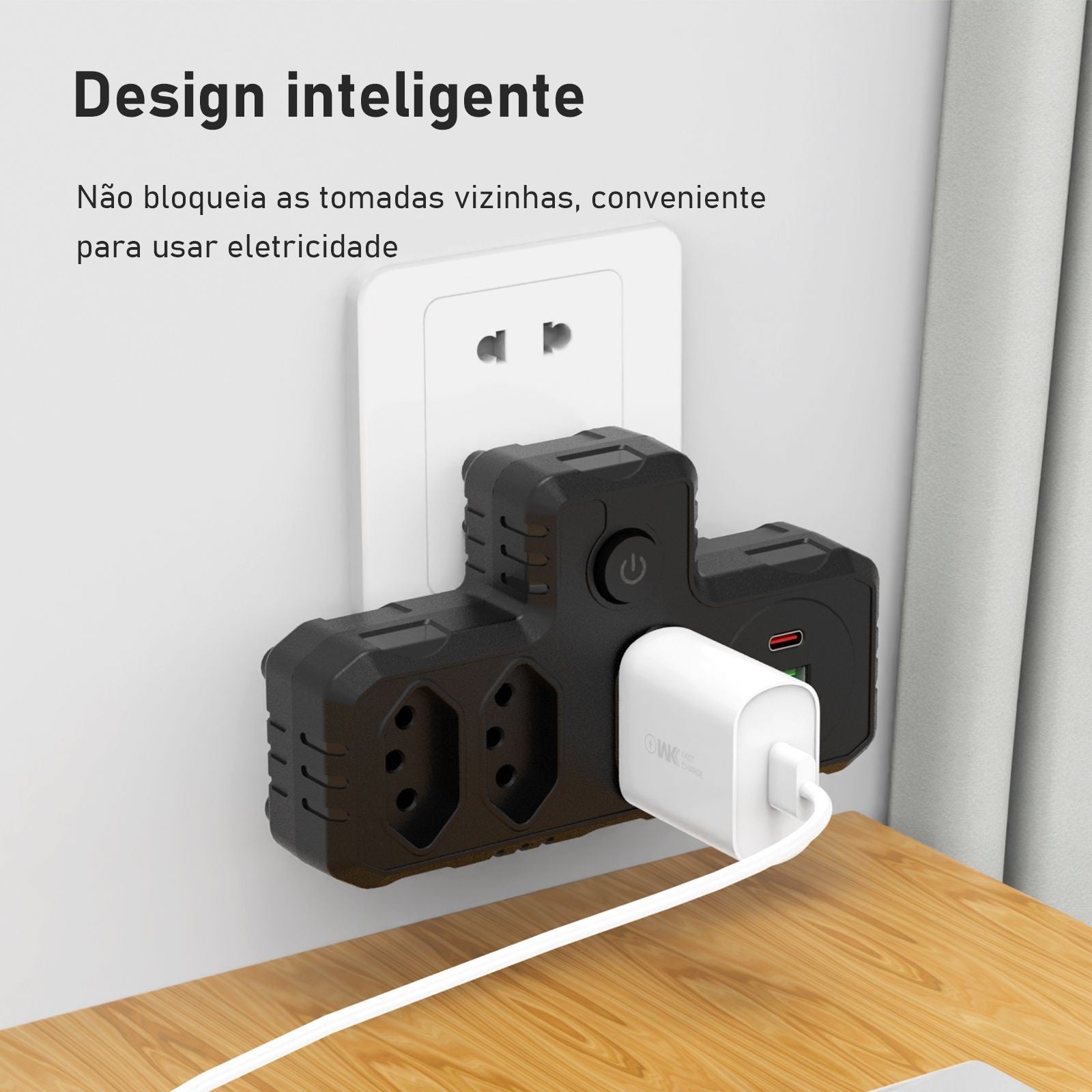 Régua de Tomadas com Extensão e Portas USB -2M 110-220V Padrão Brasil