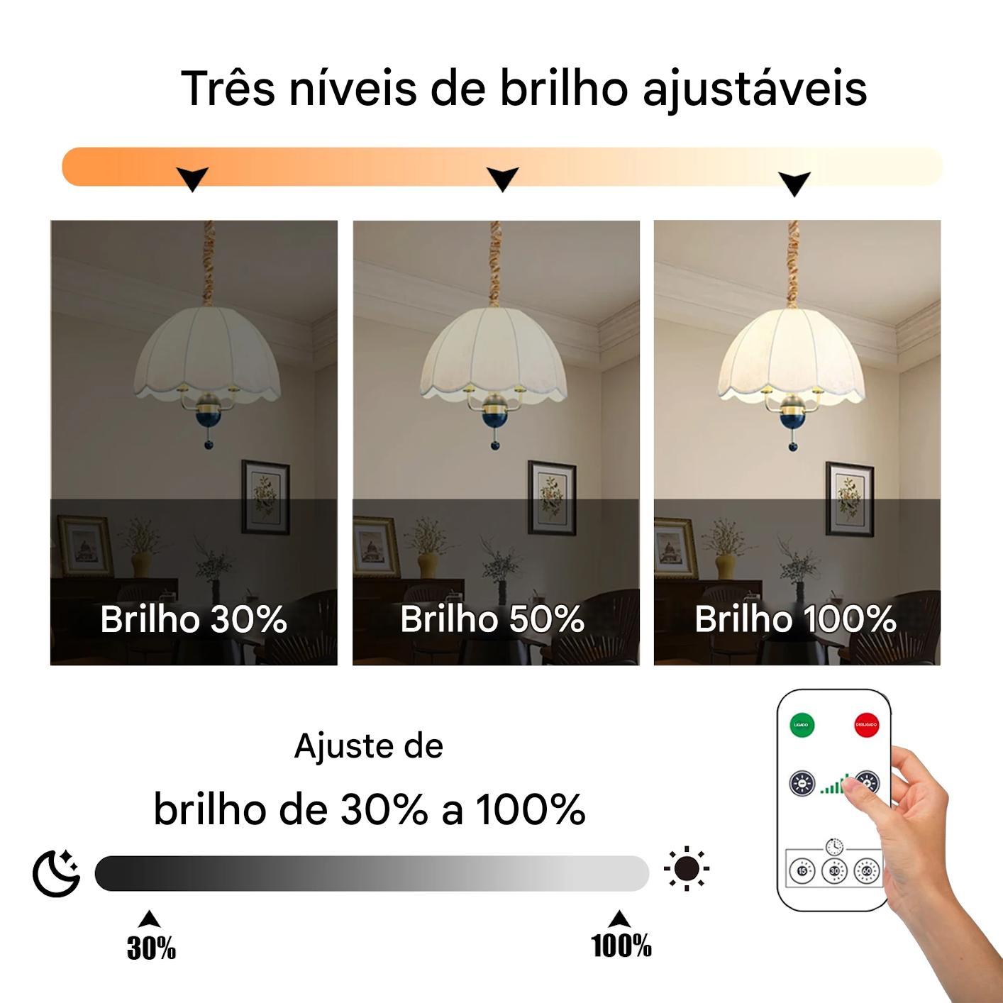 Lâmpada LED USB Recarregável E27 com Controle de Toque e Timer Regulável