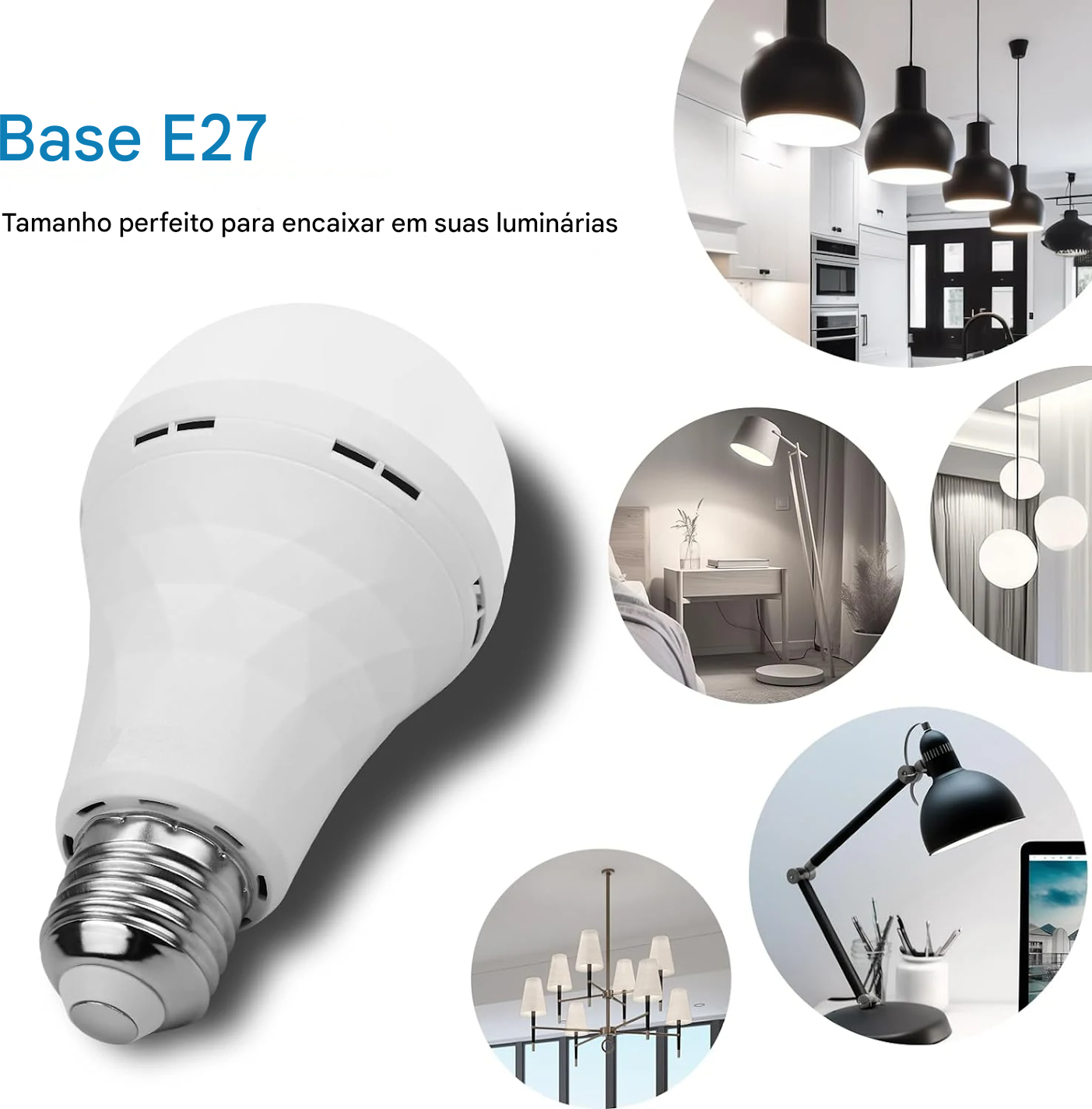 Lâmpada LED USB Recarregável E27 com Controle de Toque e Timer Regulável