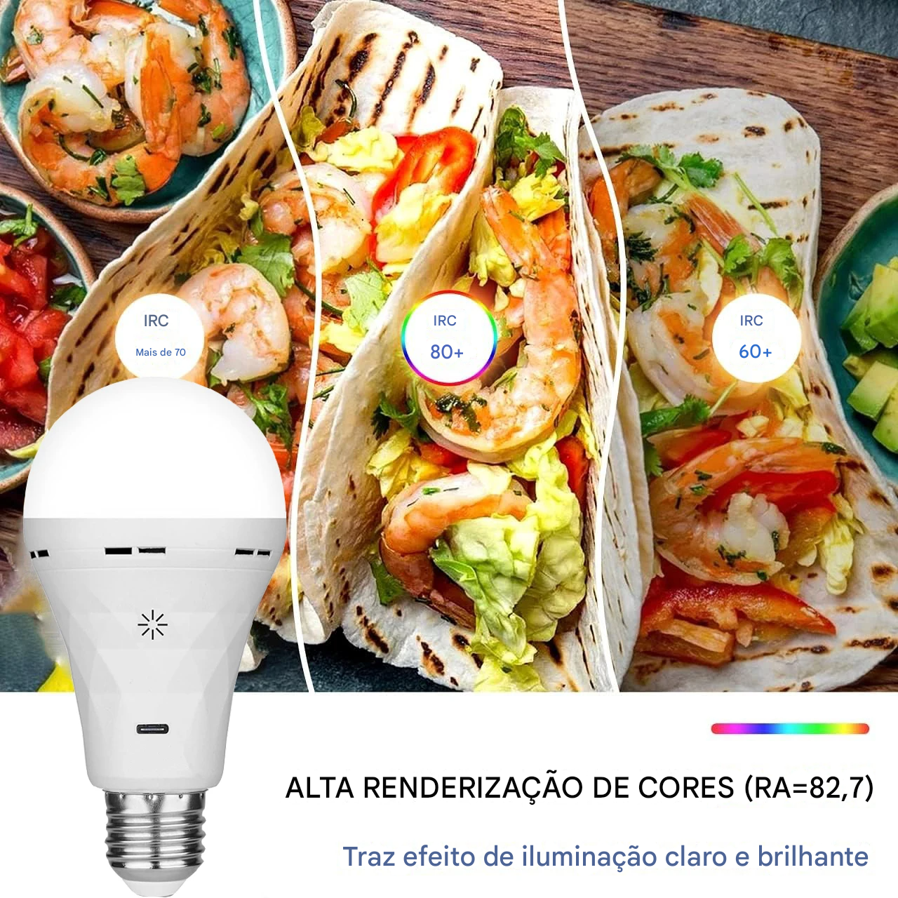 Lâmpada LED USB Recarregável E27 com Controle de Toque e Timer Regulável