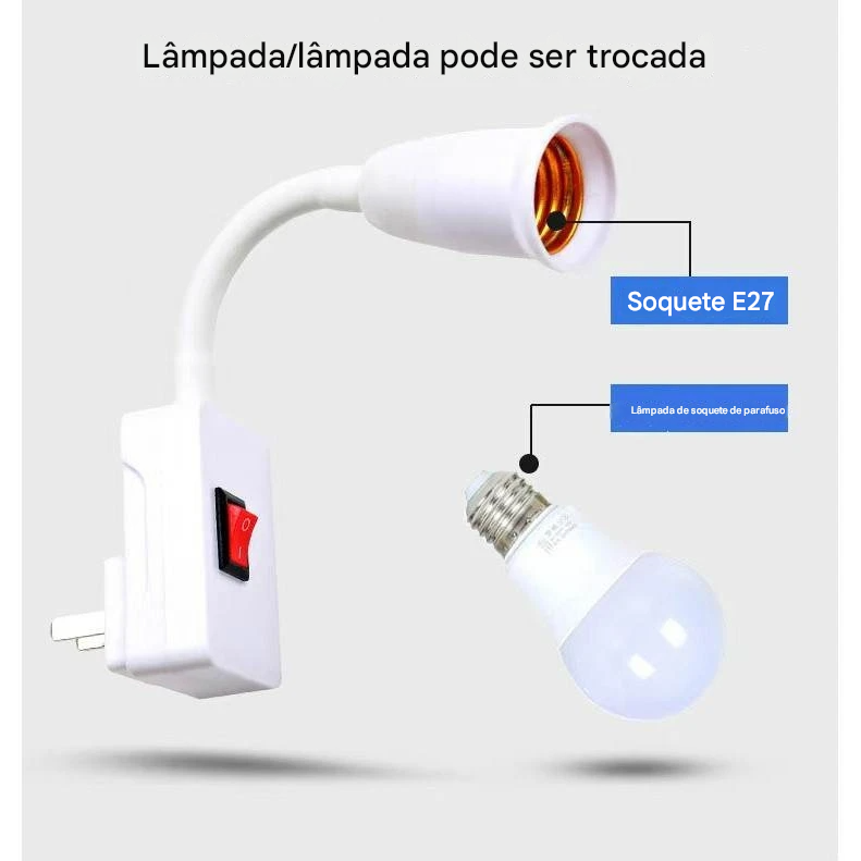 Extensor Flexível de Soquete E27 com Base Giratória para Lâmpadas LED