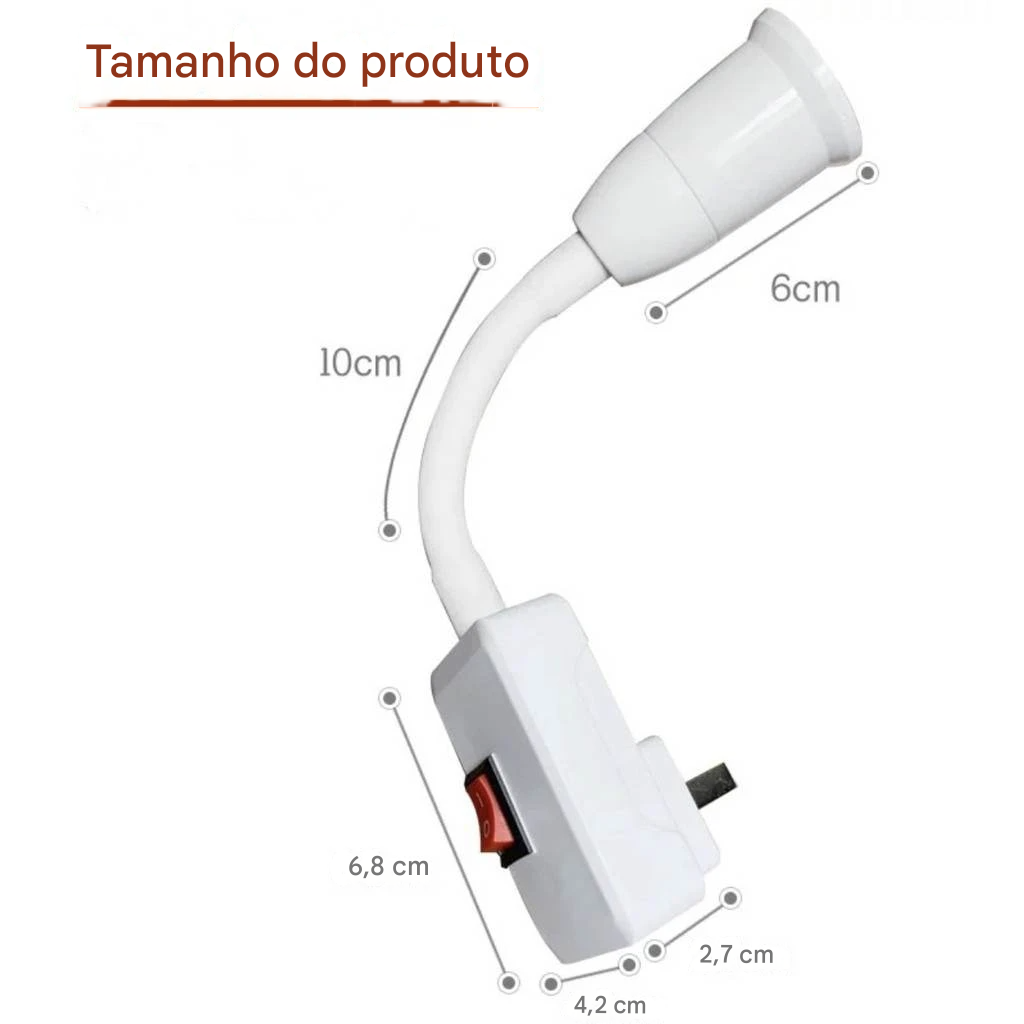 Extensor Flexível de Soquete E27 com Base Giratória para Lâmpadas LED