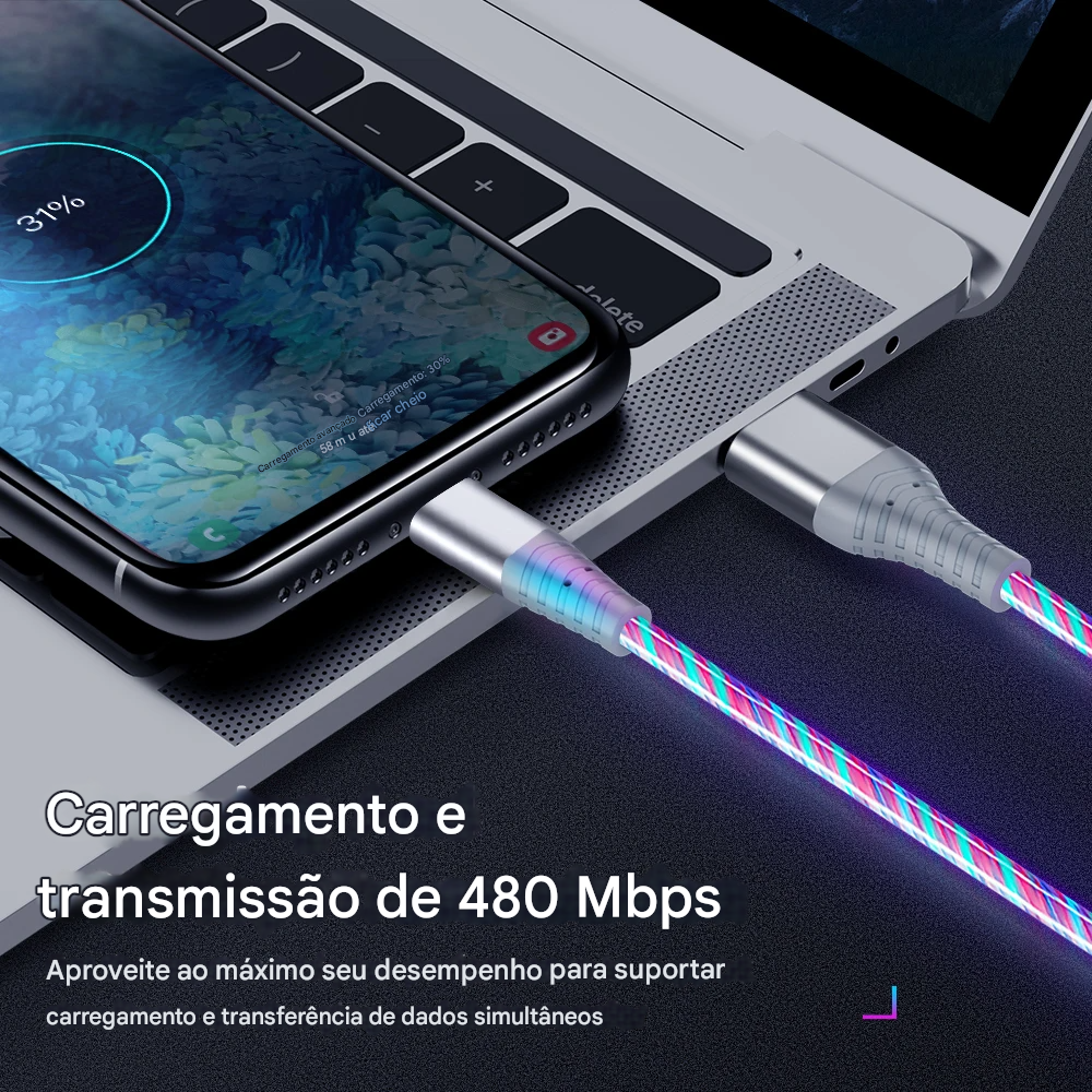 Cabo USB LED Fluorescente de Carregamento Rápido Vários Modelos