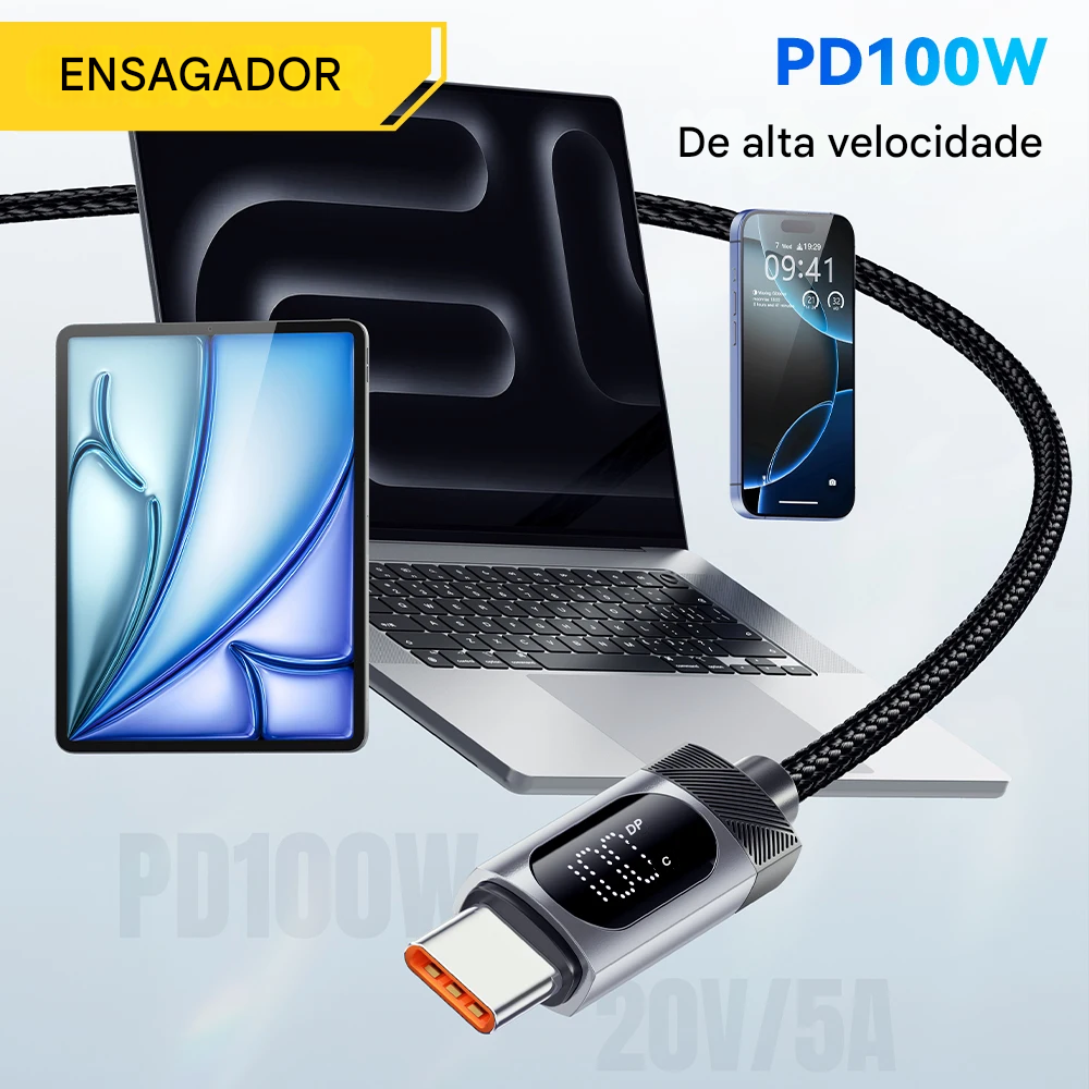 Cabo USB-C com Display 100W com Carregamento Rápido