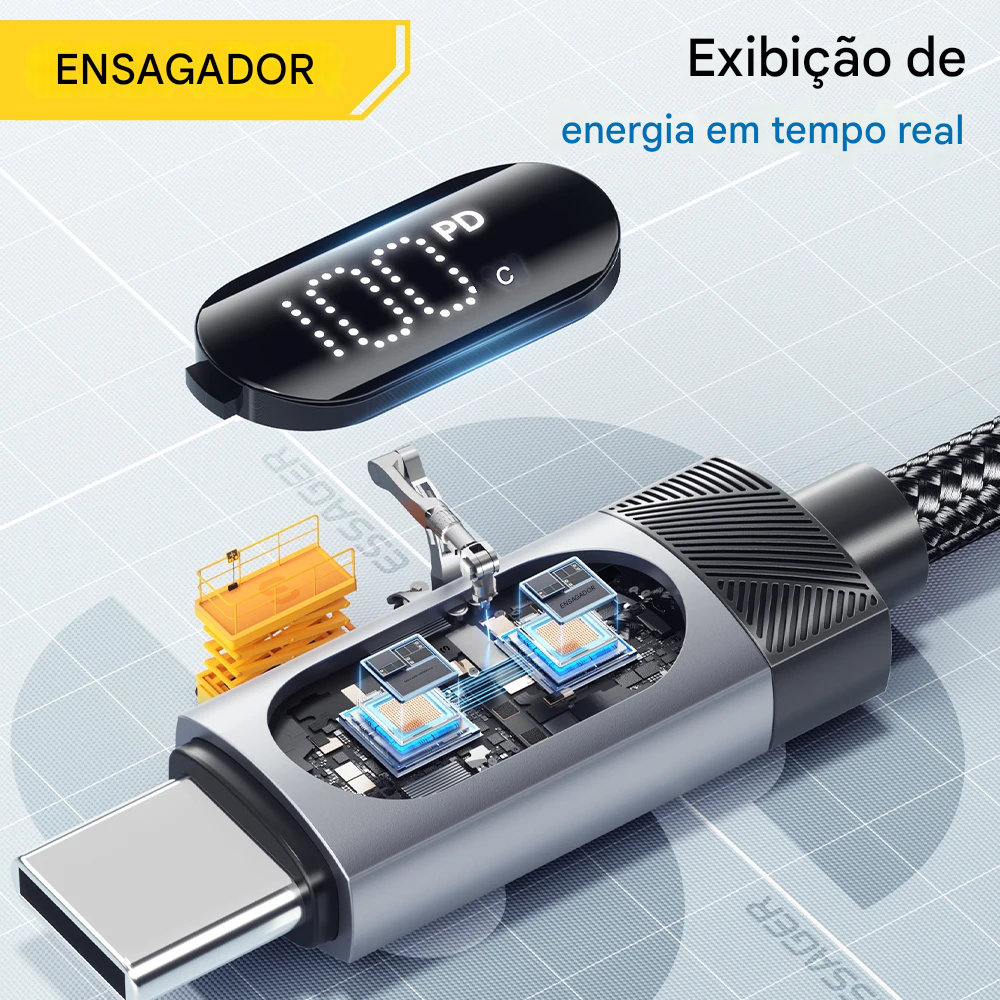 Cabo USB-C com Display 100W com Carregamento Rápido