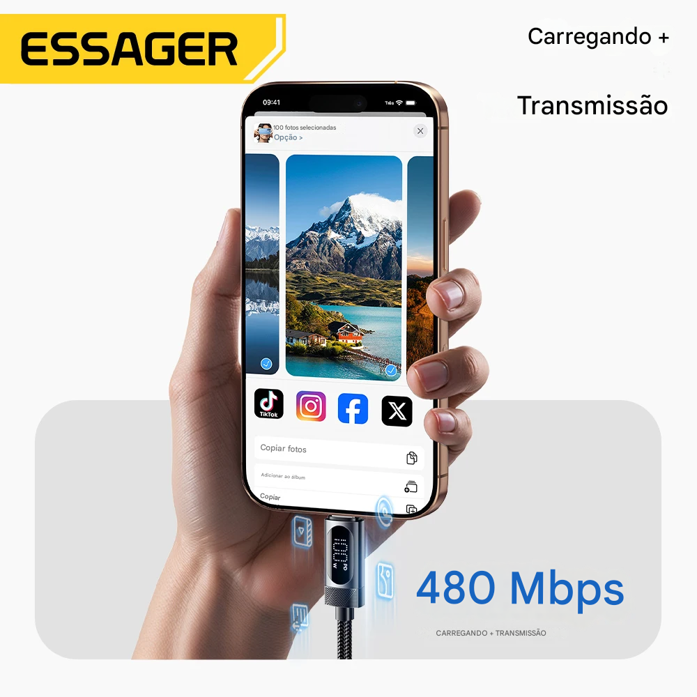 Cabo USB-C com Display 100W com Carregamento Rápido