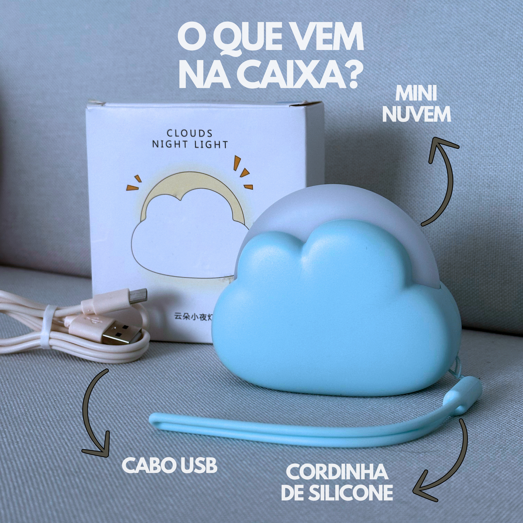 Luminária Mini Nuvem 4 Tons de Luz com Bateria Recarregável de 50hrs