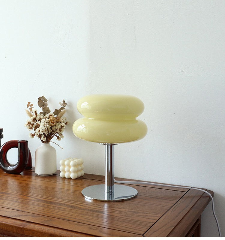 Abajur de Mesa de Vidro Macaron com Ajuste Tri Cromático e Proteção Ocular