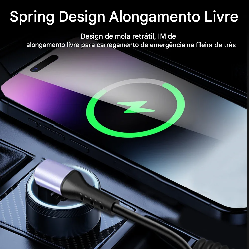 Cabo USB-C 66W Tipo Mola com Carregamento Rápido Tipo-C
