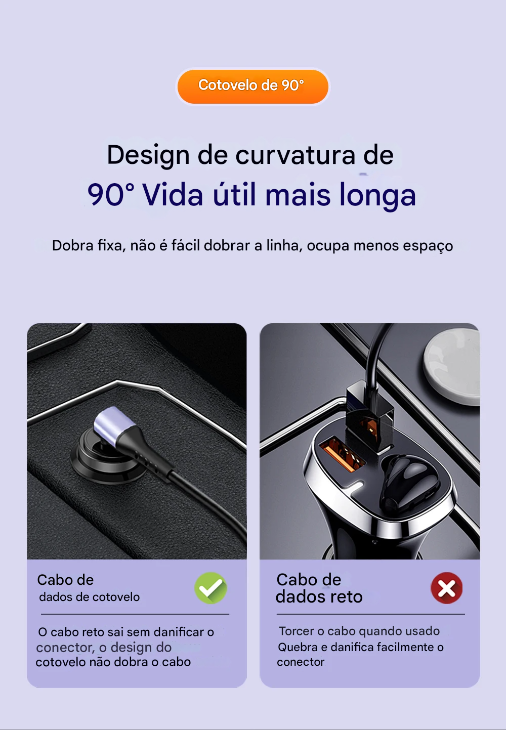 Cabo USB-C 66W Tipo Mola com Carregamento Rápido Tipo-C