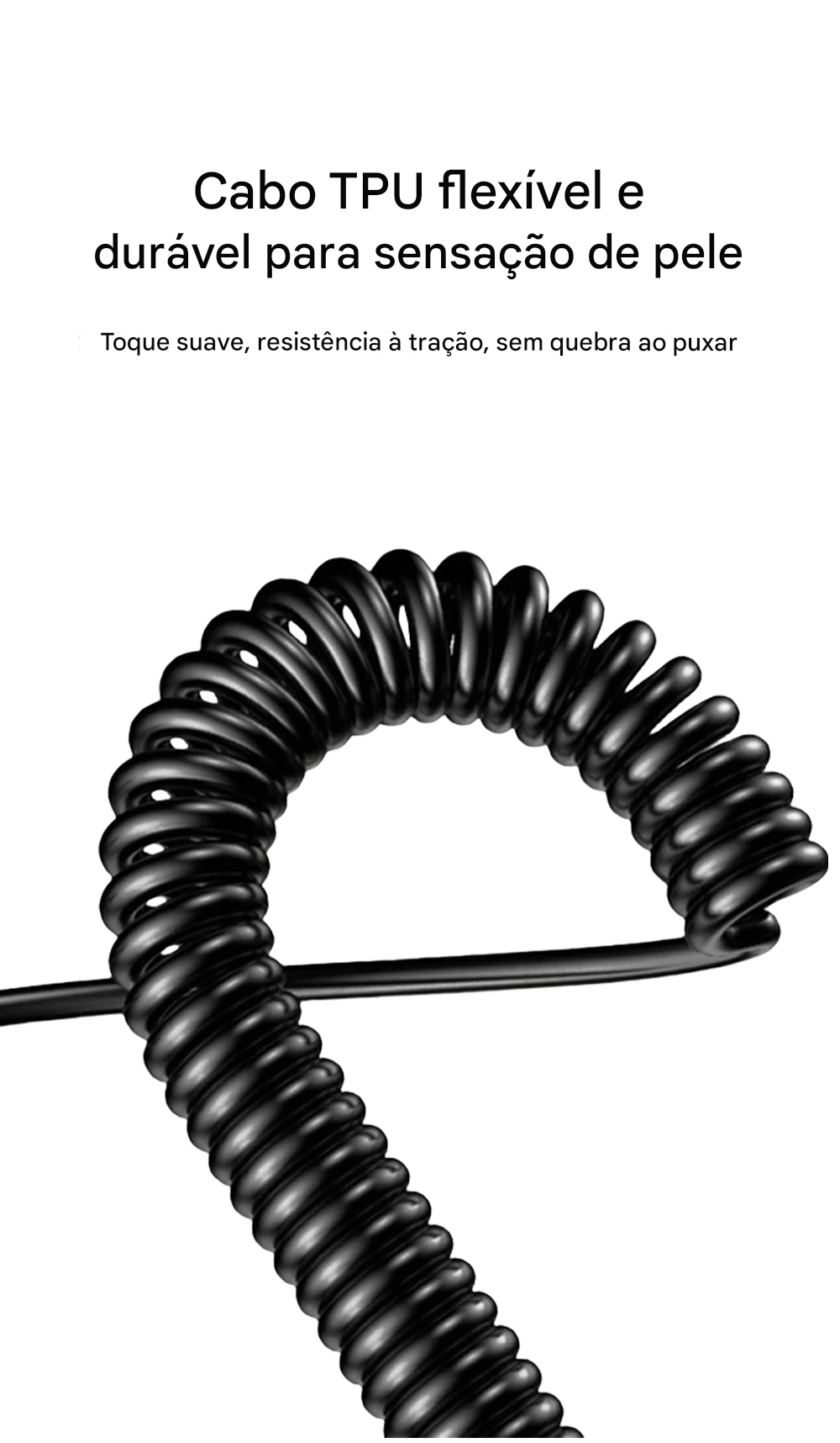 Cabo USB-C 66W Tipo Mola com Carregamento Rápido Tipo-C