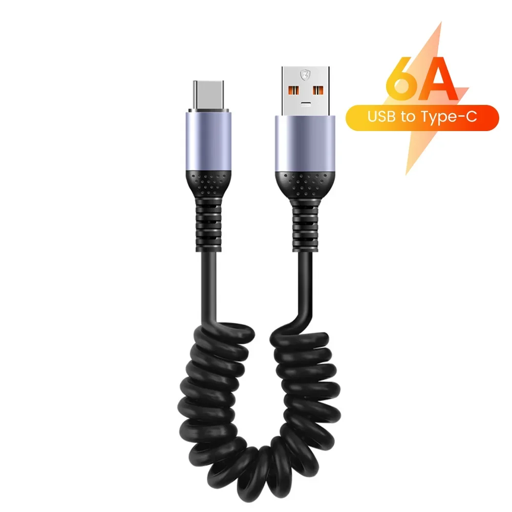 Cabo USB-C 66W Tipo Mola com Carregamento Rápido Tipo-C