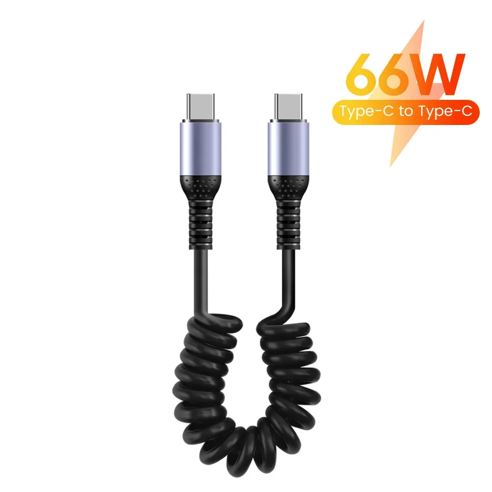 Cabo USB-C 66W Tipo Mola com Carregamento Rápido Tipo-C