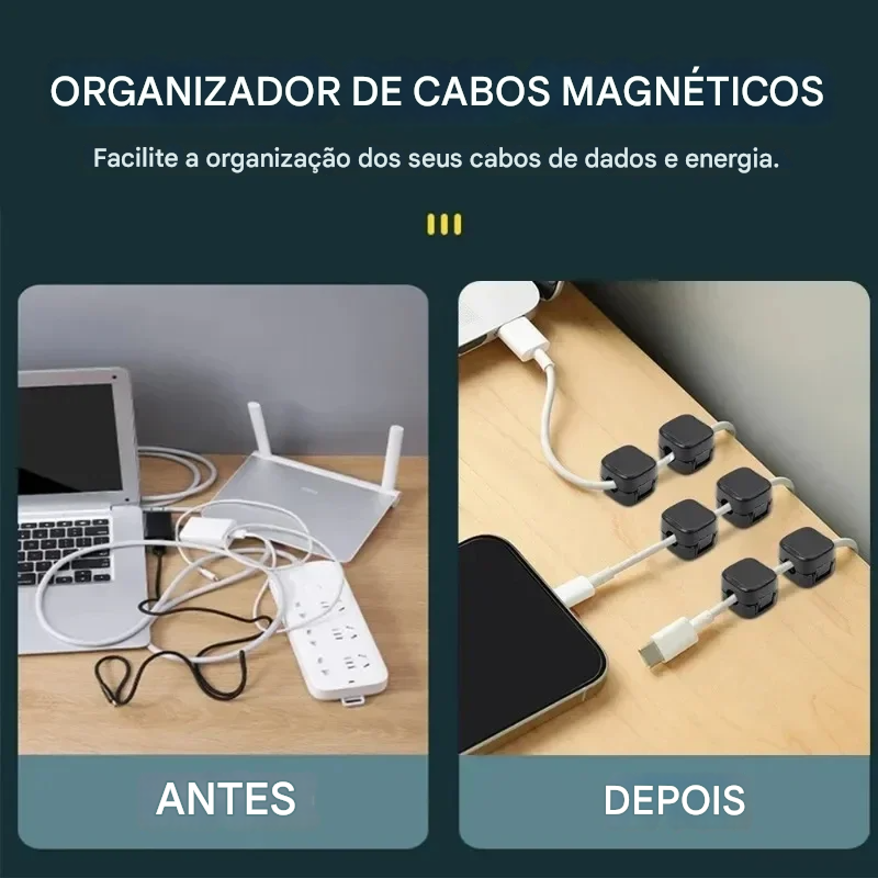 Organizador de Cabos com Clipe Magnético para Mesa e Escritório
