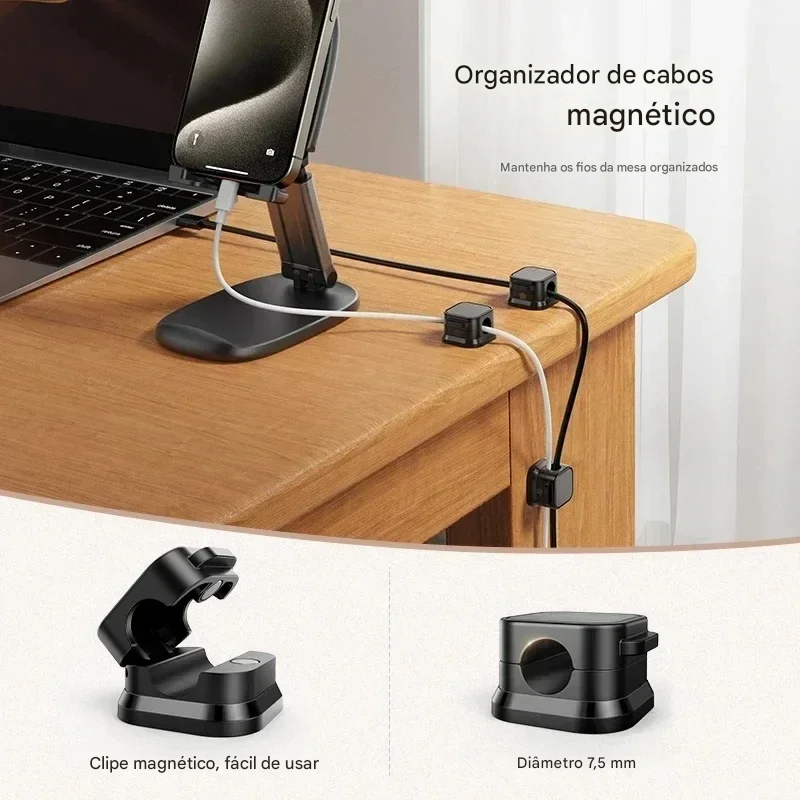Organizador de Cabos com Clipe Magnético para Mesa e Escritório