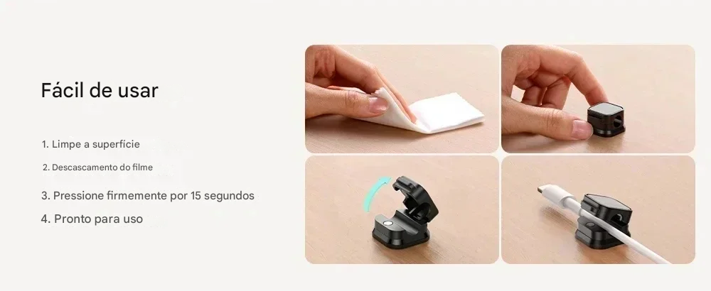 Organizador de Cabos com Clipe Magnético para Mesa e Escritório
