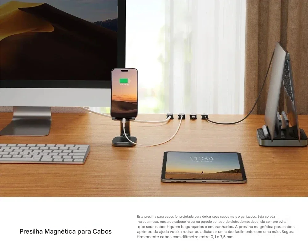 Organizador de Cabos com Clipe Magnético para Mesa e Escritório