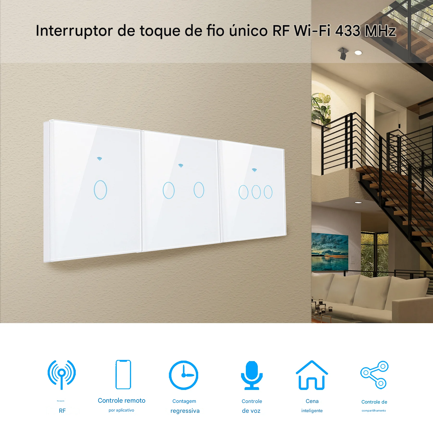Interruptor de Luz Inteligente Axus UE Wi-Fi Touch