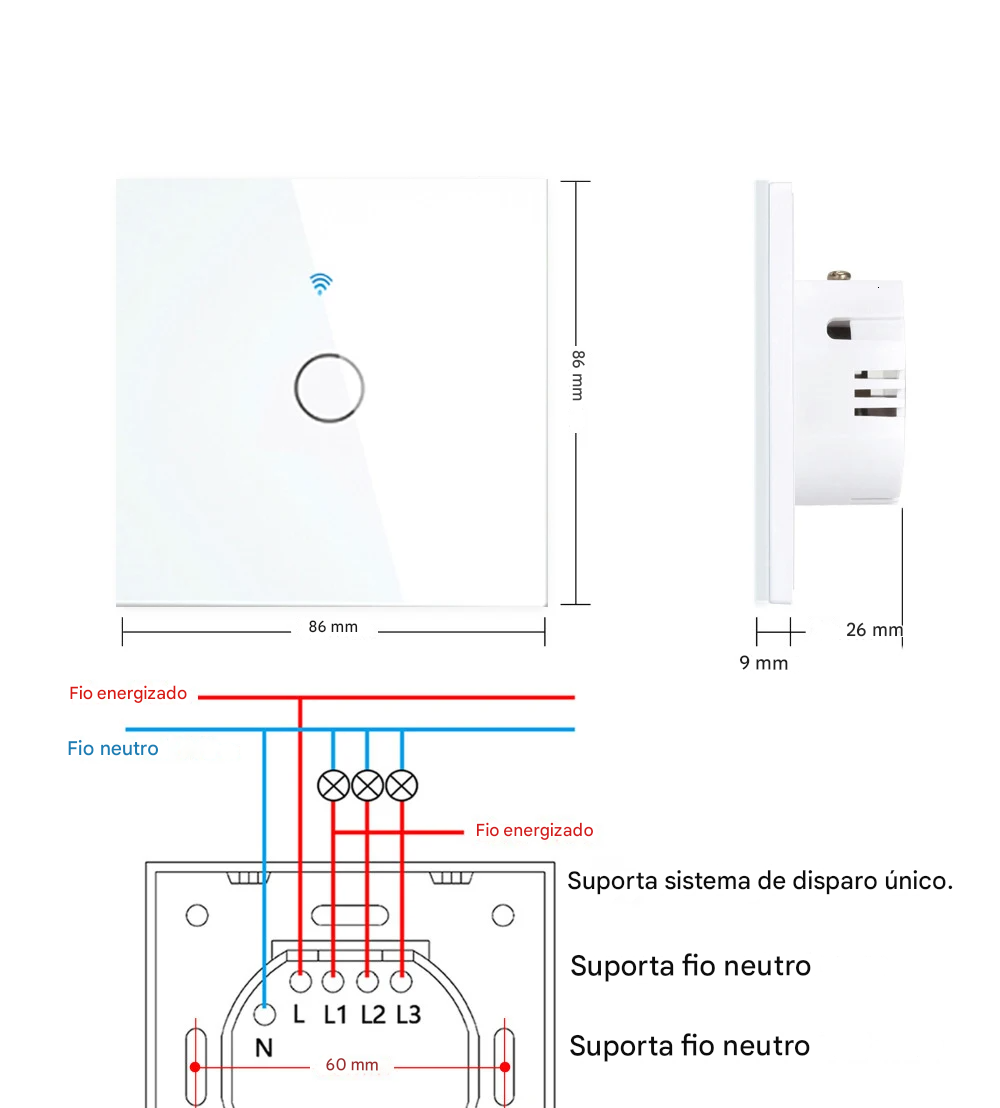 Interruptor de Luz Inteligente Axus UE Wi-Fi Touch