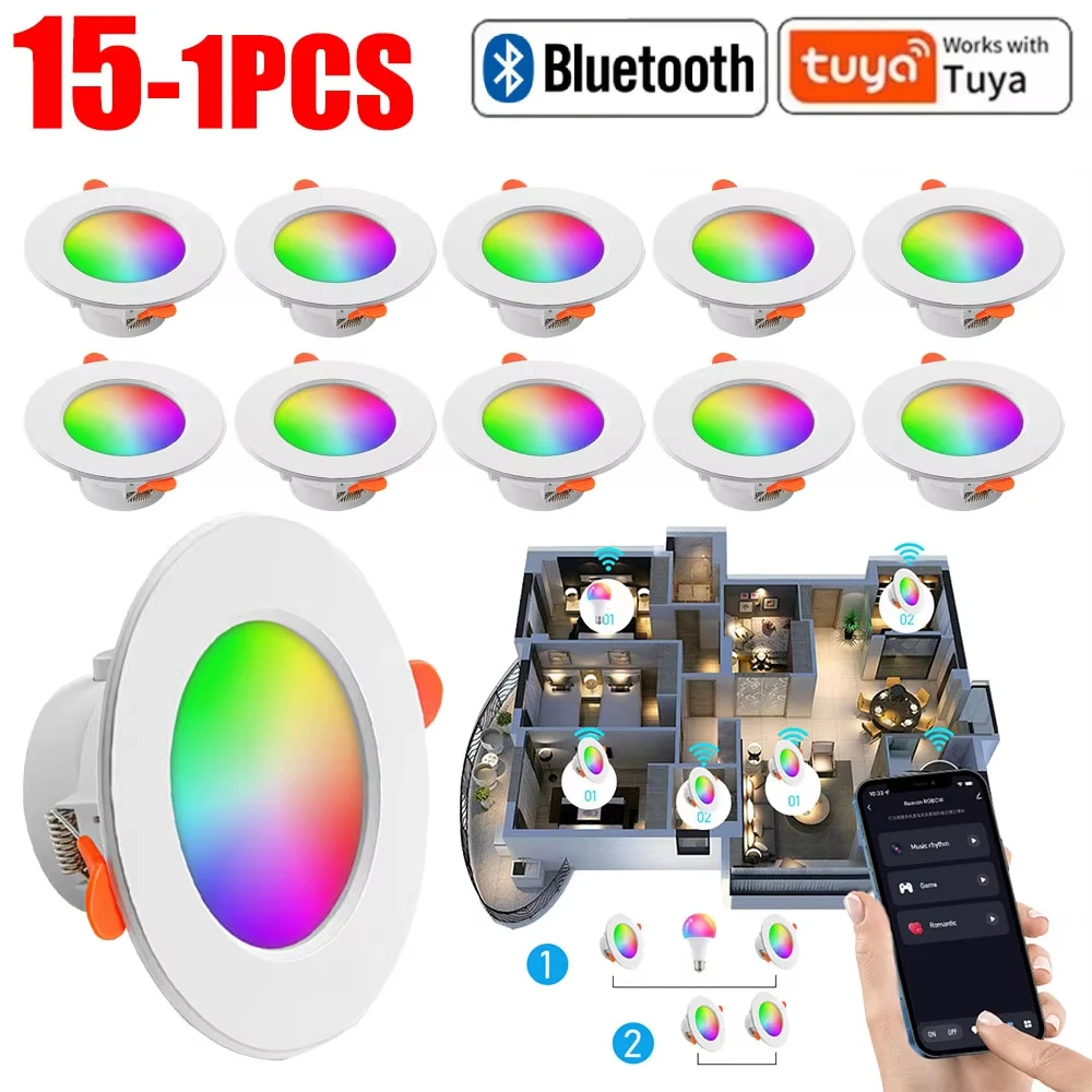 Kit 1-10 Spots de Luz LED Inteligente 10W RGB com Controle por App e Bluetoot