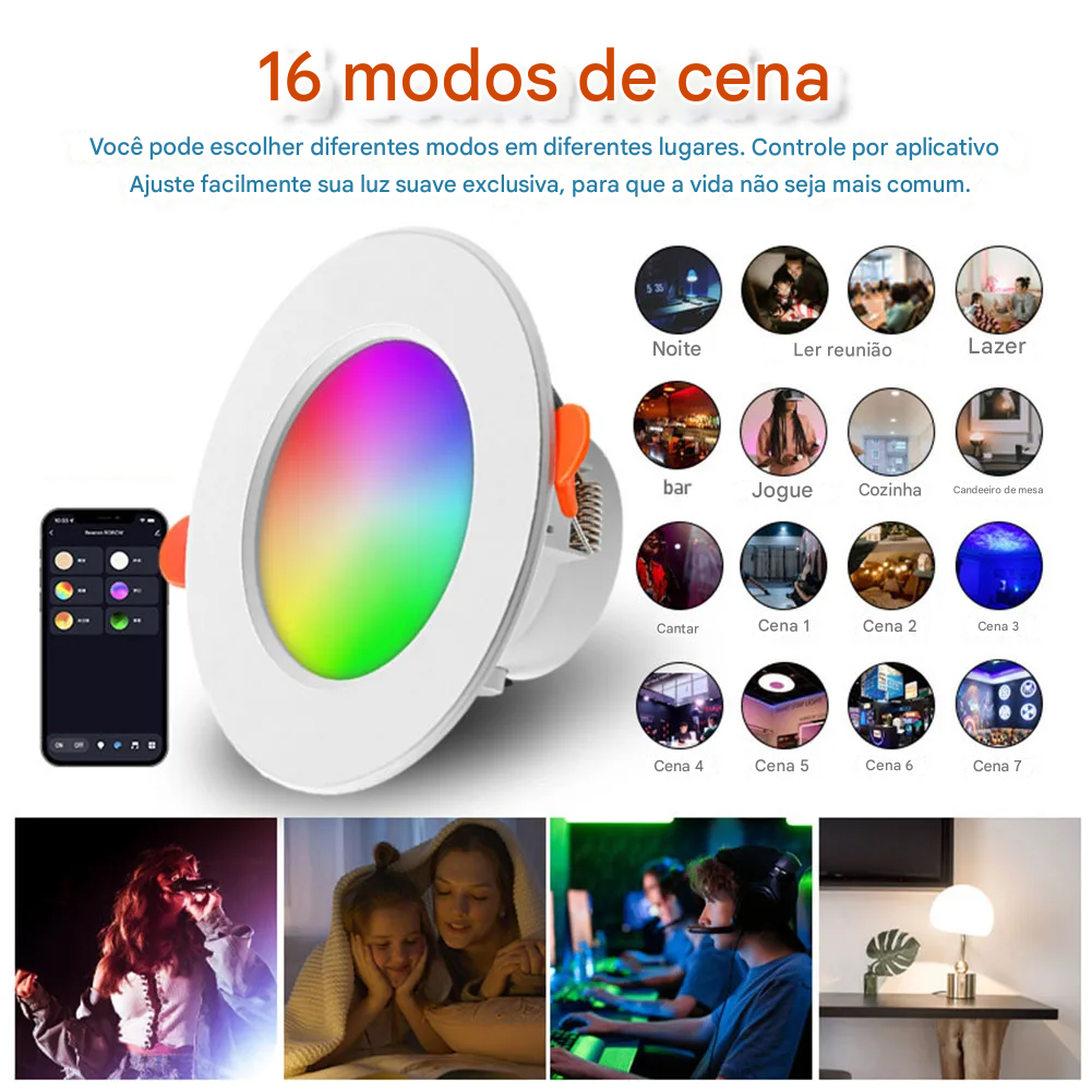 Kit 1-10 Spots de Luz LED Inteligente 10W RGB com Controle por App e Bluetoot