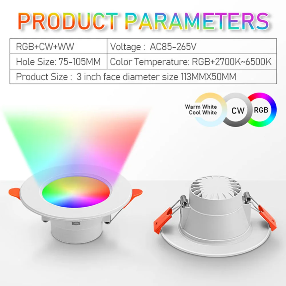 Kit 1-10 Spots de Luz LED Inteligente 10W RGB com Controle por App e Bluetoot