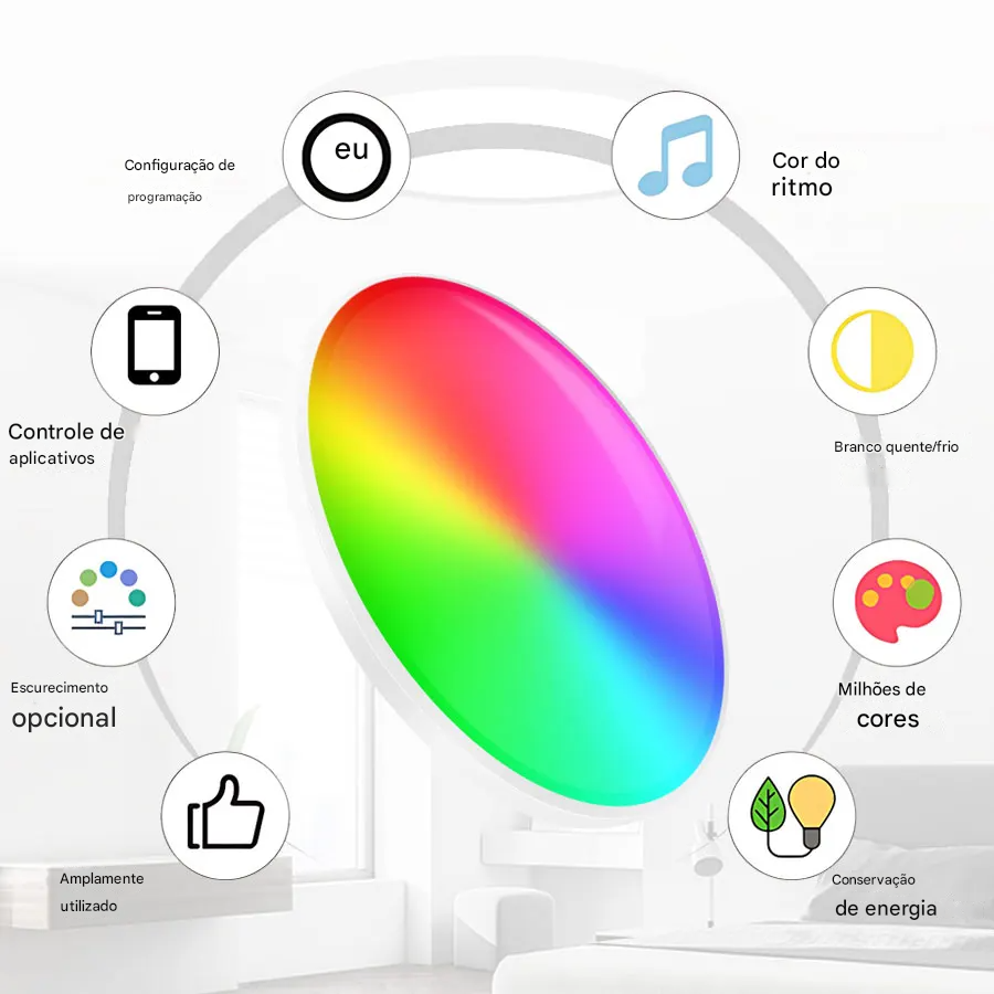 Luminária LED Plafon Inteligente Tuya Wi-Fi 24W 220V RGB com Controle por App Alex